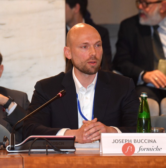 Joe Buccina speaking at a panel, Farnesina Italia-USA conference